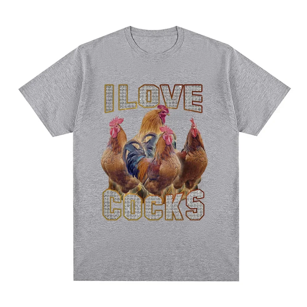 I Love Cocks Funny Roosters Meme T-shirt Chicken Enthusiast Short Sleeve T-shirt Women's Extra Large T-shirt Street Clothing 2