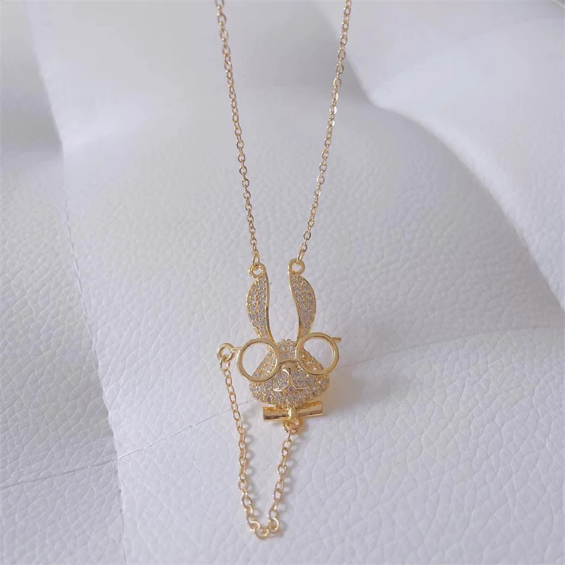 Frauen Mode Halskette Niedlichen Kaninchen Anhänger Halsketten Mädchen Schlüsselbein Kette Choker Strass Charms Aussage Halskette Geschenke – Detail 9