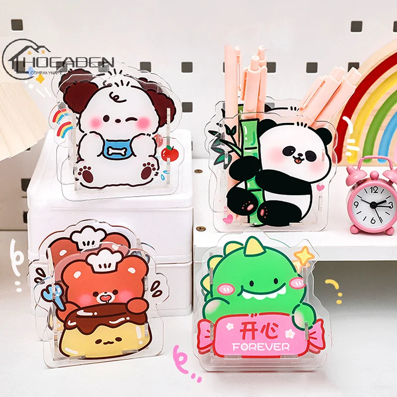 

Creative Cartoon Acrylic DIY Assemble Pen Container Desktop Jewelry Organizer Removable Storage Box Office Stationery Box