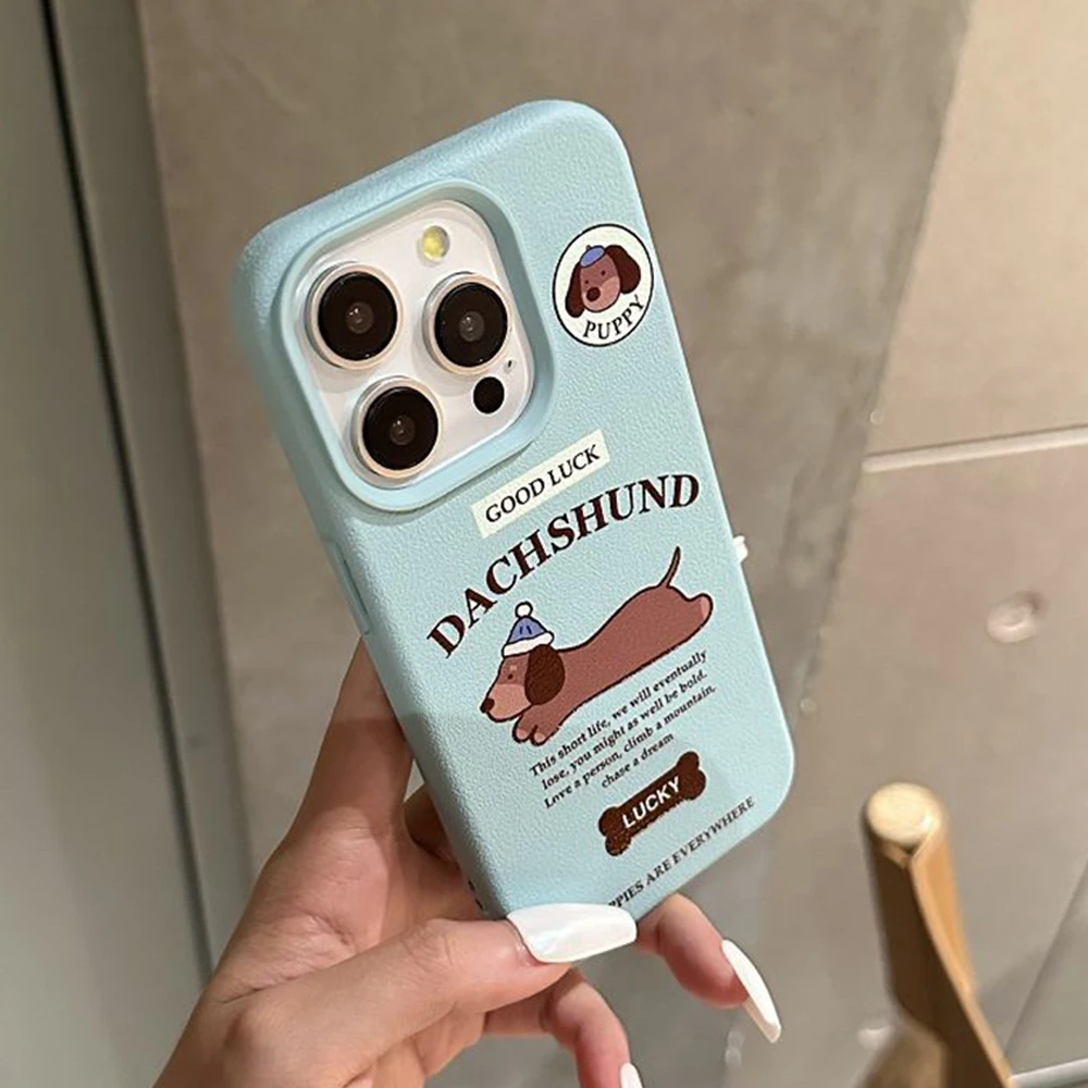 Luxury PU Leather Cute Sausage Dog Phone Case Cover
