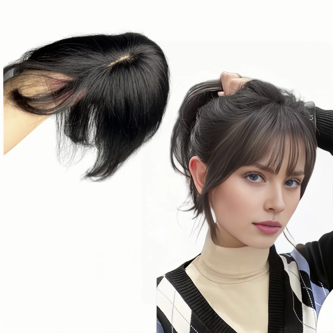 Clip in Human Hair Bangs with 3D Fringe Lace Human Hair Toppers for Women Middle Parting Straight Hairpieces for Volume human hair toppers