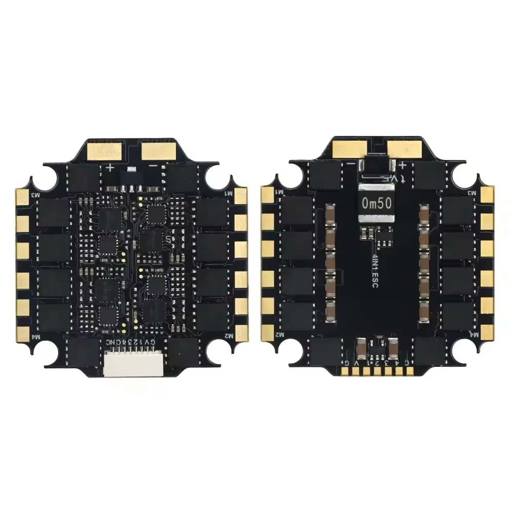 ESC 4en1 BLHeli_S pour drone FPV installé sur un stack avec FC, câbles soudés et capuchons