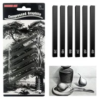 6pcs Carbon Strip Professional Black/White Carbon Sketch Hard/Medium/Soft Woodless Charcoal Pencil Set Drawing Painting Supplies 2