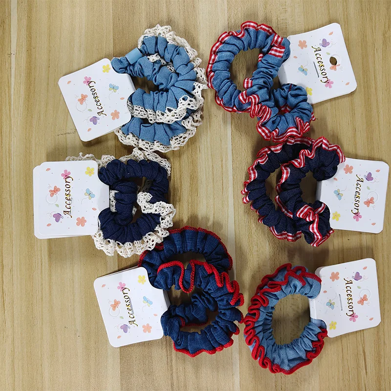 Women's High-Quality Denim Lace Hair Scrunchies Set - Cute & Sweet Elastic Hair Bands