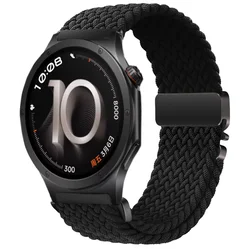 Nylon Braided Breathable Parachute Buckle Strap - 20mm & 22mm Durable Bracelet for OPPO Watch S (Black)