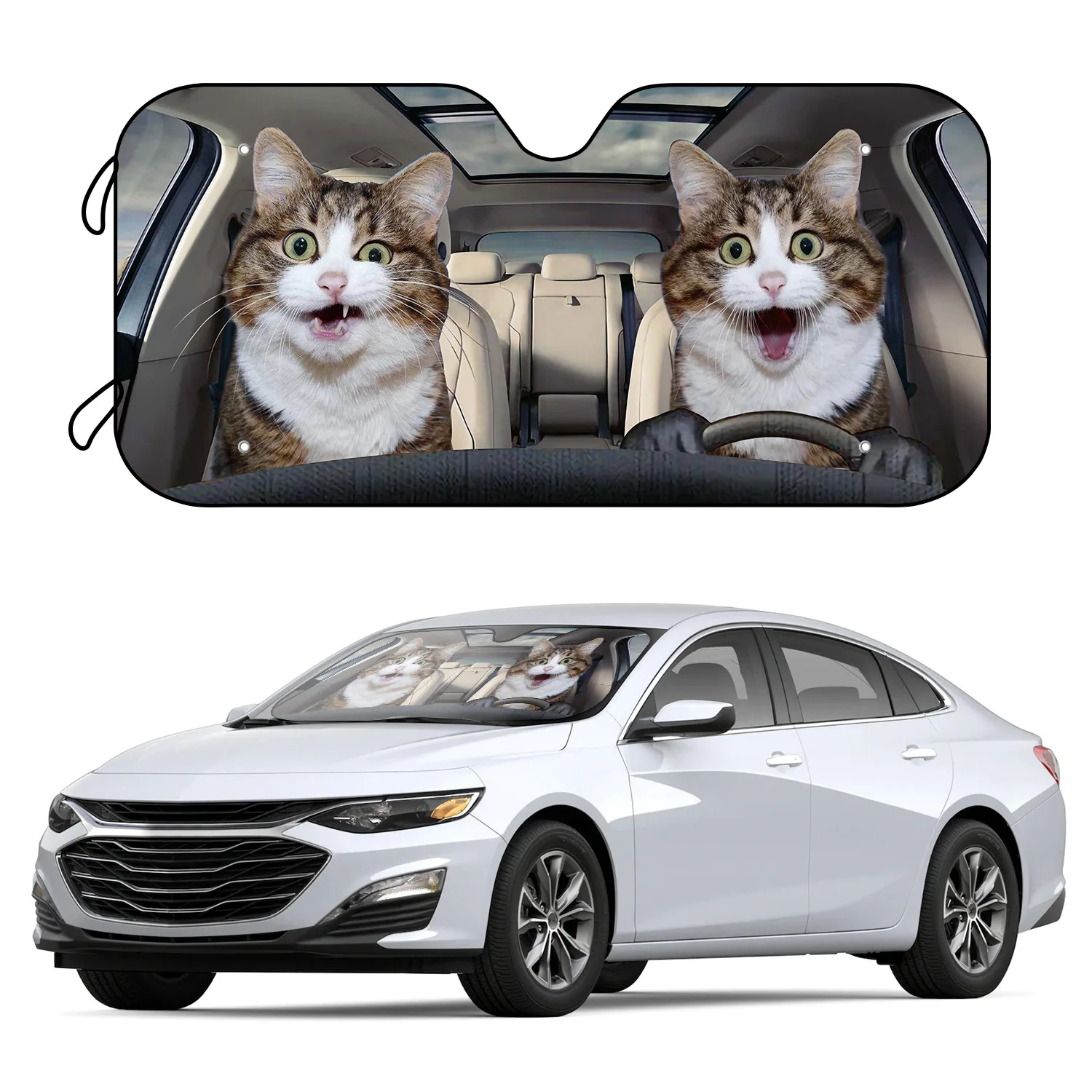

1pc Foldable Car Sun Shade Windshield Animal Cat Driver With 4 Free Suction Cups To Keep Your Car Comfortable And Cool UV Sun Vi