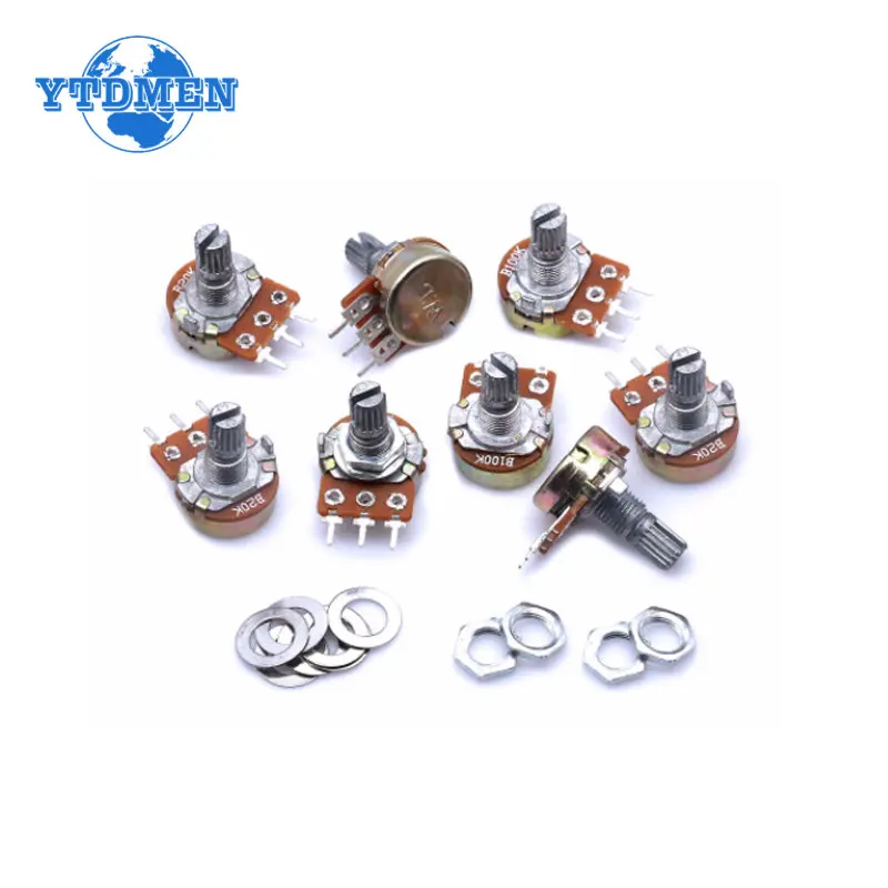 5 Set WH148 Potentiometer 1K 10K 20K 50K 100K 250K 500K 15MM 3Pin Linear Taper Rotary Potentiometer Resistor with AG2 Yellow Cap adjustable resistor linear potentiometer rotary potentiometer potentiometer kit