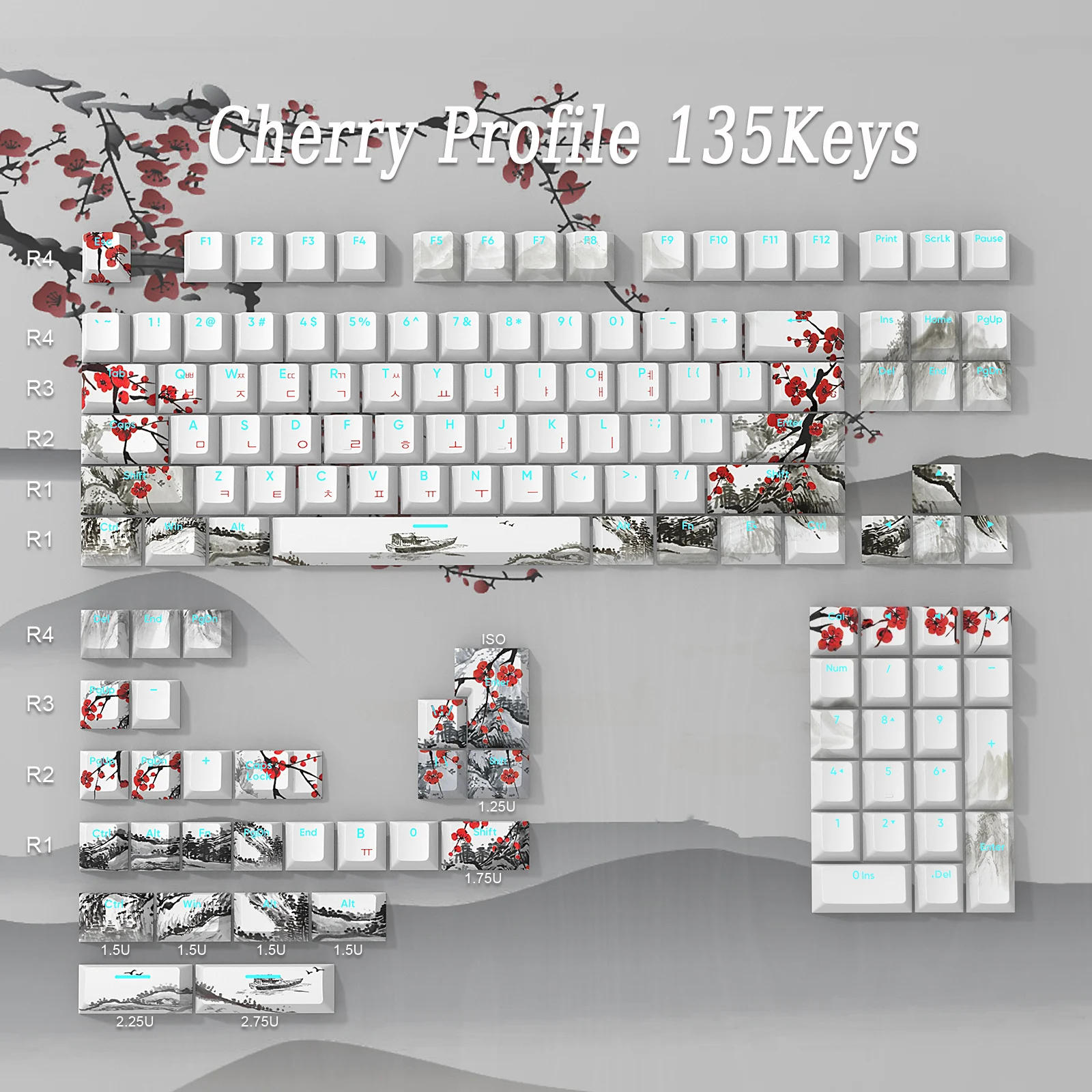 Plum Blossom, Dye Sub, Backlight Keycap para