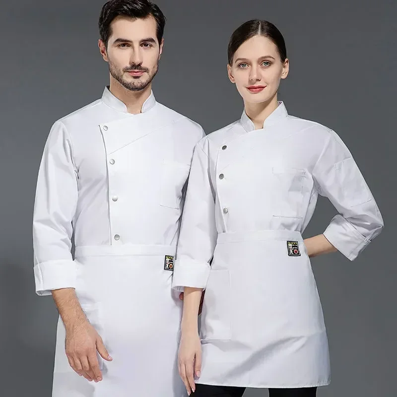 

Short Waiter Men Long Pizza Hat Jacket Unisex Uniform Sleeve Kitchen Apron Shirt Clothes Cook Baker Work Chef Restaurant Women
