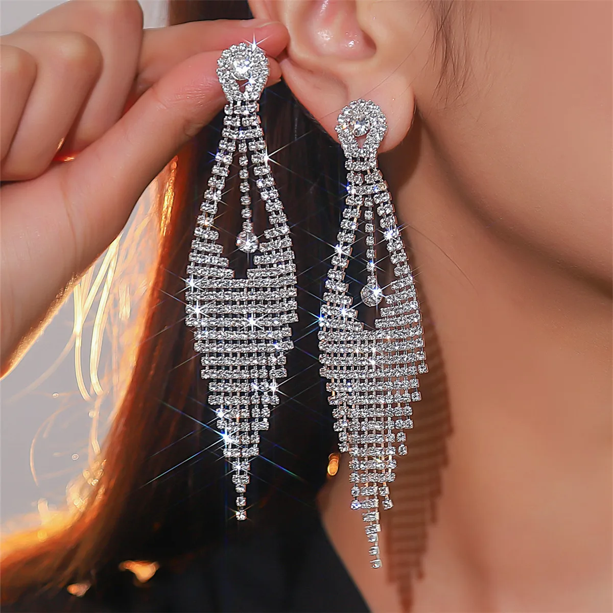 Pendientes Largos De Borla Con Piedras De Cristal - 62 Mm, Piedras Chakra, Para Boda Y Fiestas