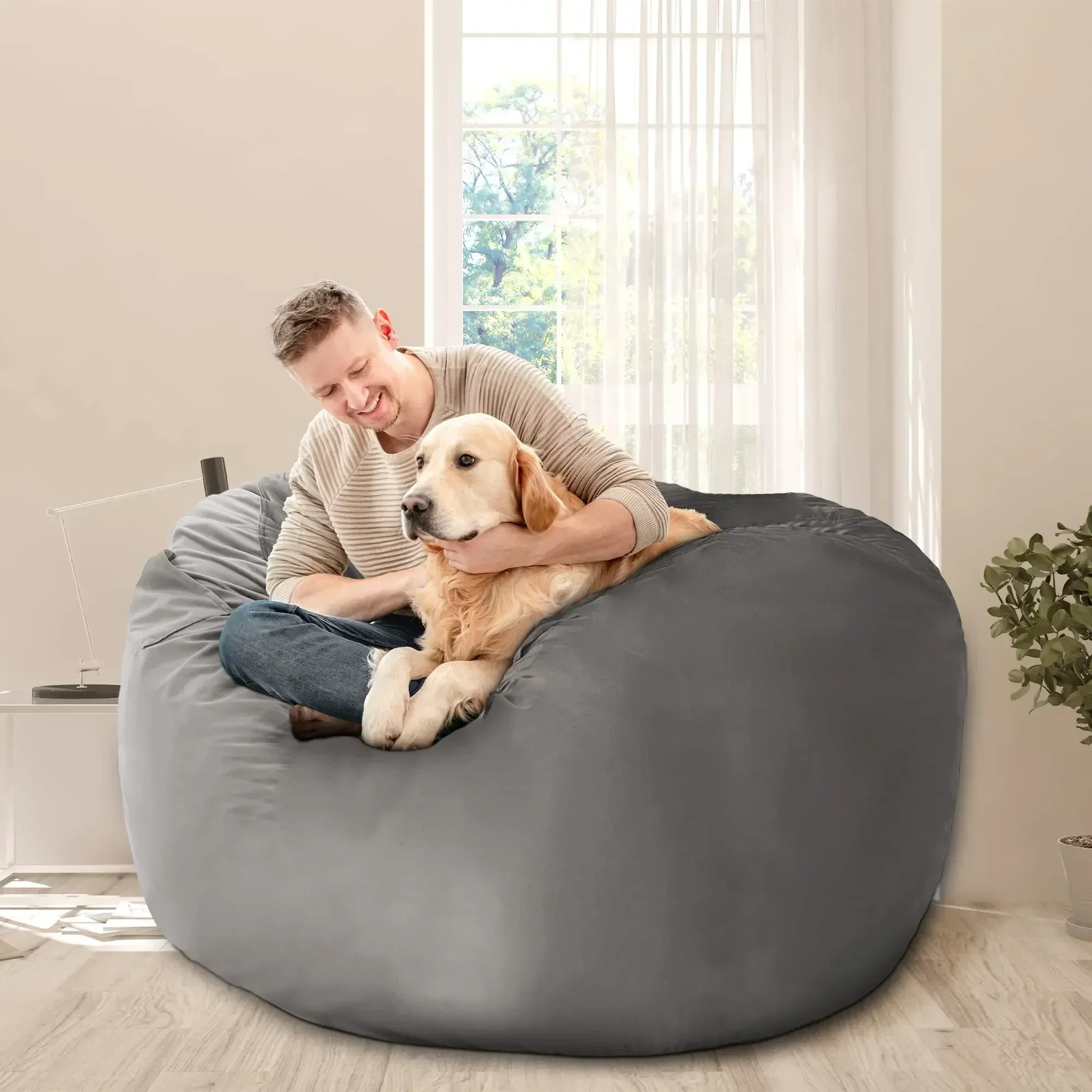 

Кресло HABUTWAY Bean Bag: гигантское кресло 4 'с пенным наполнителем с эффектом памяти, кресло для взрослых размером 4 фута, серое