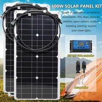 Kit de panneaux solaires flexibles 300W 600W, cellule solaire avec contrôleur 10A-100A, batterie externe pour maison, téléphone portable, voiture, camping-car, extérieur 1