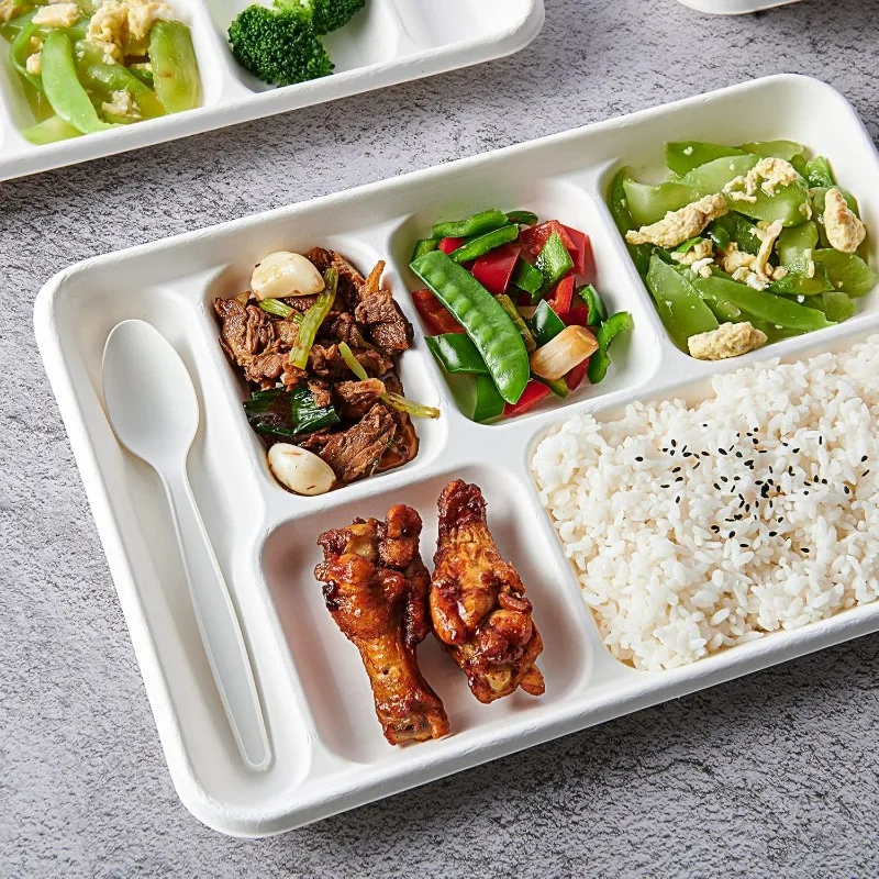 Compostable 6 Compartment Plates, 90 Pack Compartment Paper Plate, 12.5x8.6 inch Disposable School Lunch