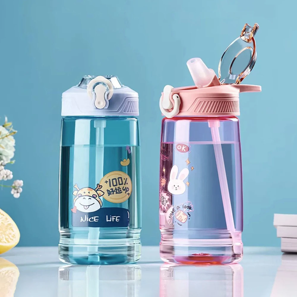 550ML Dinosaur Plastic Cup Cartoon Children Water Bottles With Straw Student Kids Water Cup Portable Drinking Bottle Drinkware