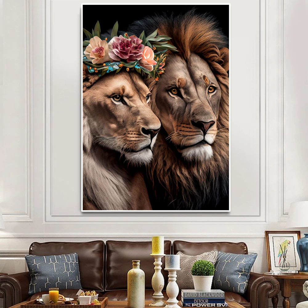 

Two Lovely Lion Grassland Animals Poster Prints on Canvas Wall Art for Living Room Pop Art Home Decoration Frameless Painting