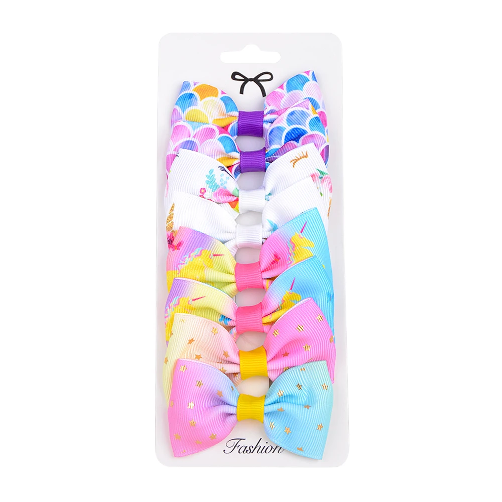 Hair Accessories 8Pcs/Set Fashion Print Grosgrain Ribbon Hair Bows Clips Small For Baby Children Girls Headwear DIY Kids Accessories Best Gifts