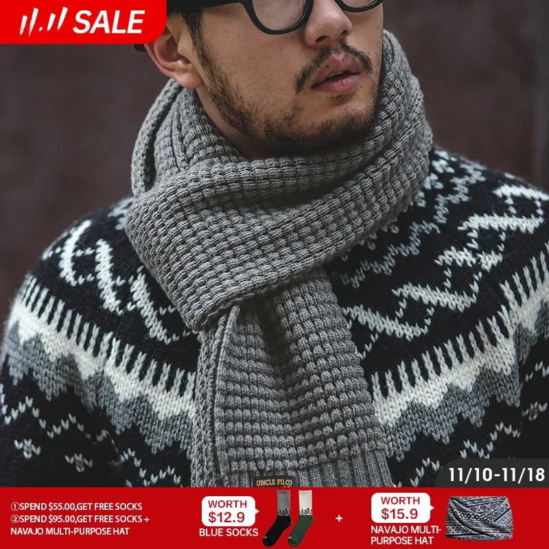 Maden Knitted Winter Scarf Men Striped Cotton Scarf Male Brand Shawl Wrap Knit Cashmere Bufandas Long Scarves winter accessories