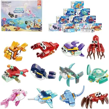 12 in 1 Pre Filled Marine Organism Building Block Set-12 Pcs Mini Building Blocks Toys, STEM Building Blocks Toys 1