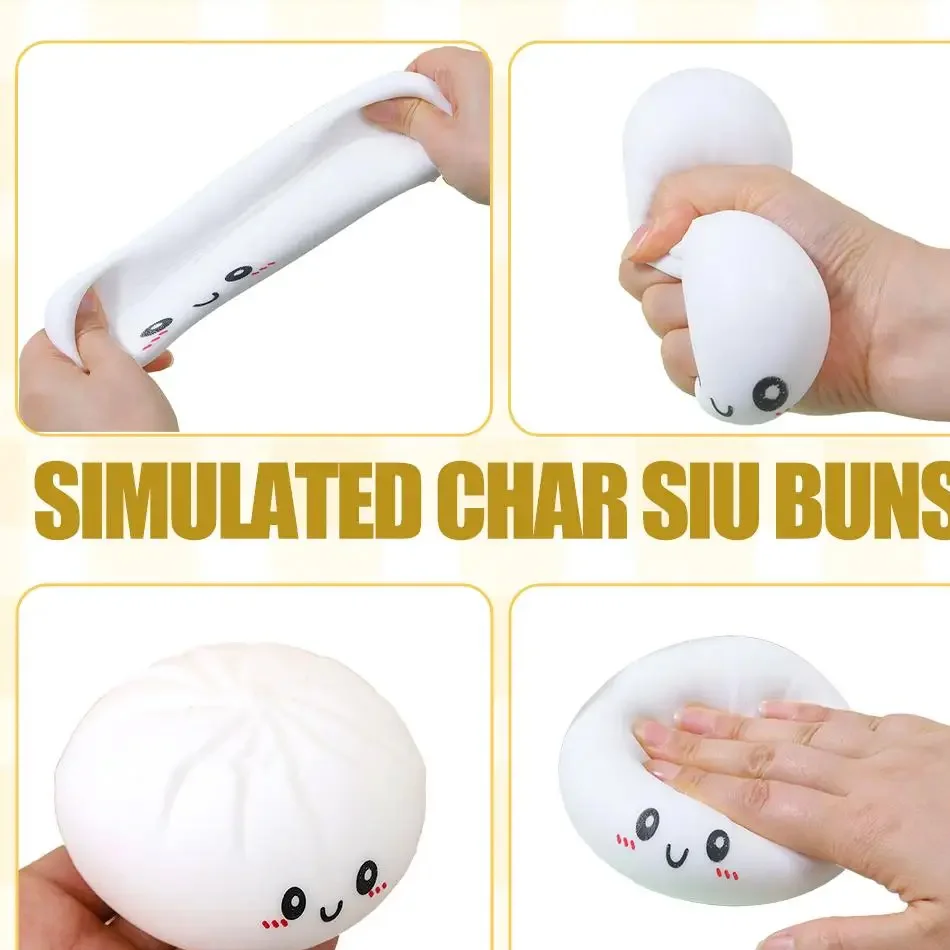 알록달록한 시뮬레이션 만두 스퀴시, 긴장 완화, 불안 해소, 스트레스 해소, 행복 증진, 재사용 가능, 반동 압착 완화 장난감