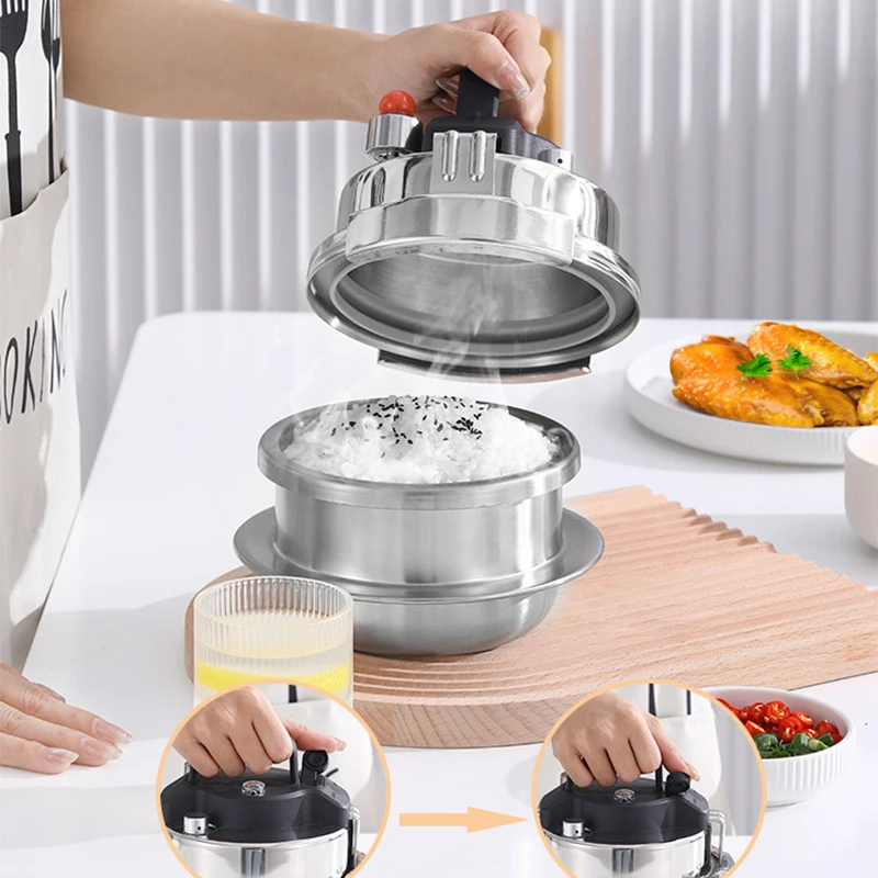 1.2L/1.6L Mini Stainless Steel Pressure Cooker Pot Outdoor Camping Multifunctional Household Stew Pot 5-minute Quick Cooking Pot 3
