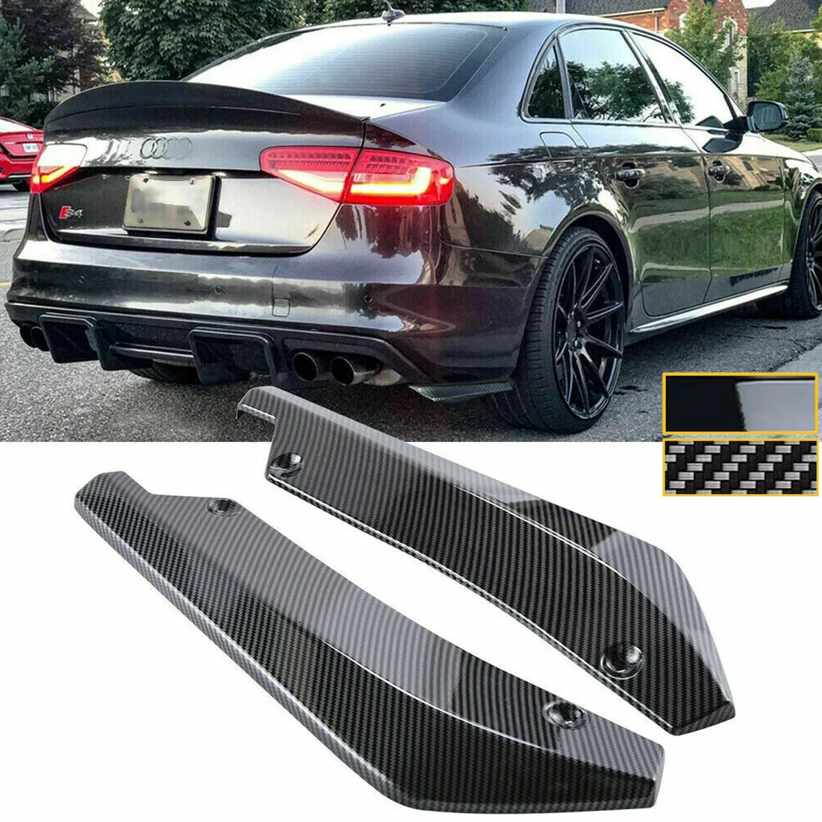 2PCS Rear Bumper Splitter Universal Side Spoiler Diffuser Canards Valance For Audi S3 S4 RS3 RS4 A3 A4 B7 B8 Car Accessories