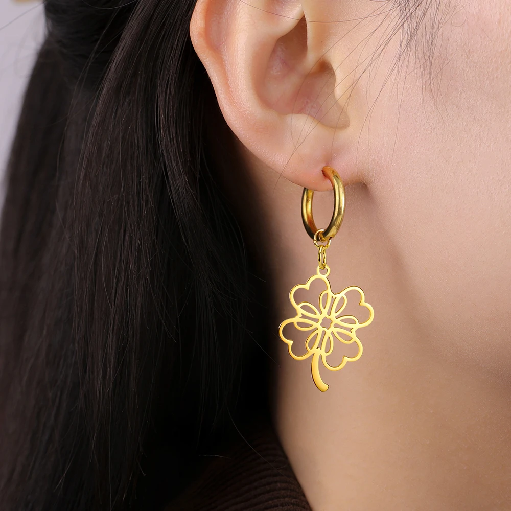 Dawapara Lucky Four Leaf Clover Damen Ohrringe Irish Knot Shamrock Charm Edelstahl Schmuck Valentinstag Geschenk – Detail 9