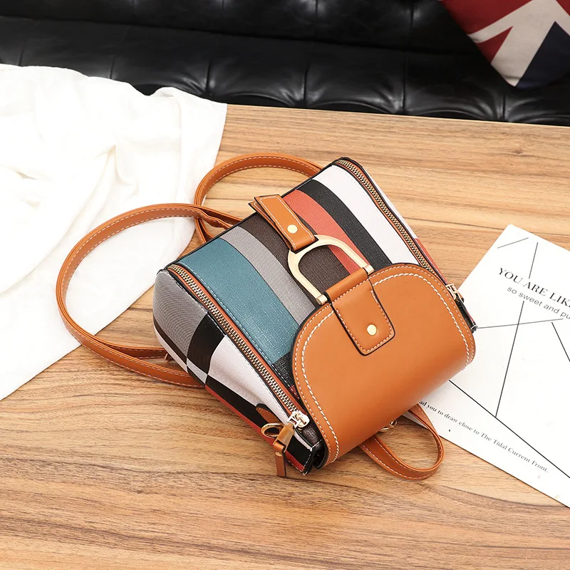 Mini Backpack Crossbody Bag for Teenage Girl Plaid Women Luxury PU Leather Shoulder Bag Korean Style Purse Trendy Female 2022