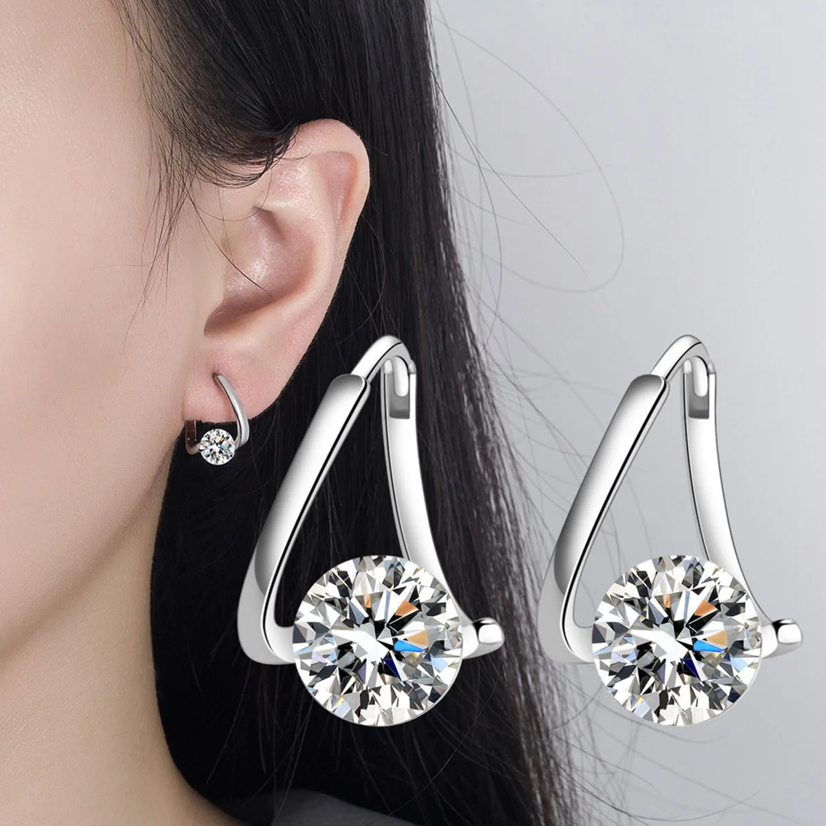 Temperament Sweet Round Colorful Zircon Dangle Earring Ear Buckles Korean Fashion Elegant Drop Earring Girl Jewelry For Women