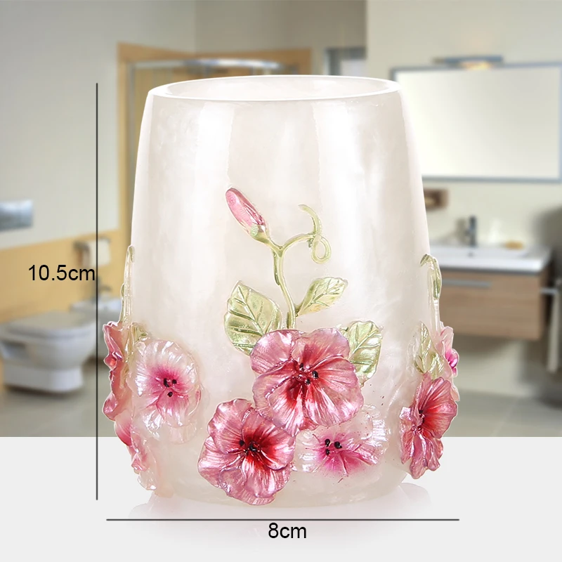 Mundspülbecher mit Blumenmuster aus Harz, kreative Zahnbürstenhalter für Zuhause und Badezimmerregale_voghion.com