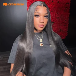 Crownew 30 36 Inch 13x6 Straight Lace Front Wig For Women Peruvian Human Hair HD Transparent Lace Pre Plucked With Baby Hair