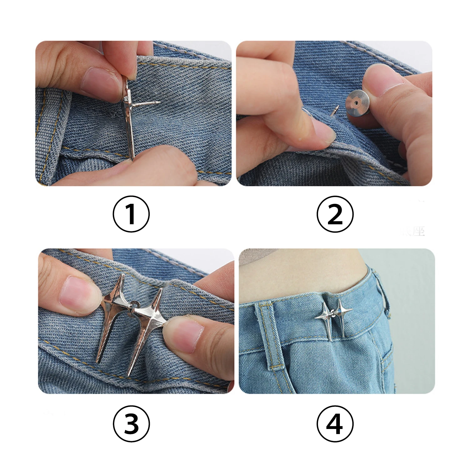 Reusable Waist Buttons Alloy Star Brooches Pins Clip Adjustable Snap Fastener Jeans Detachable Reduce Waist Buckle Tightener 3
