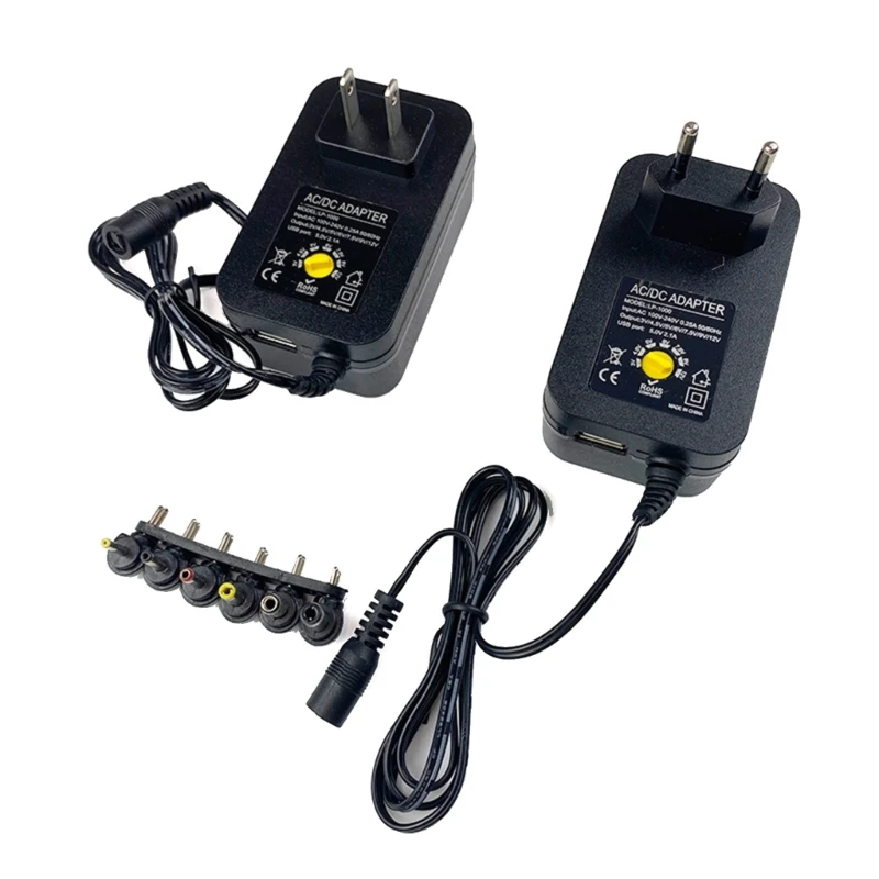 

All in Universal ACtoDC Adapter with 6 Connector Tips and USB Output