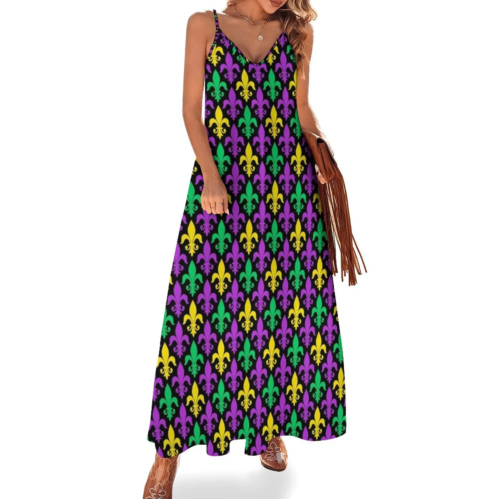 

Mardi Gras Pattern | Funny Carnival Graphic Sleeveless Dress Dresses Women dresses summer Women's evening dress Long dress