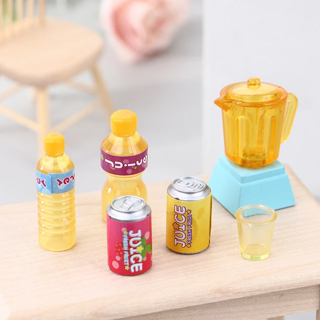 6Pcs/Set 1:12 Dollhouse Miniature Juicer Drink Bottle Cup Kitchen Kitchenware Pretend Doll House Food Kitchen Toy Accessories 3