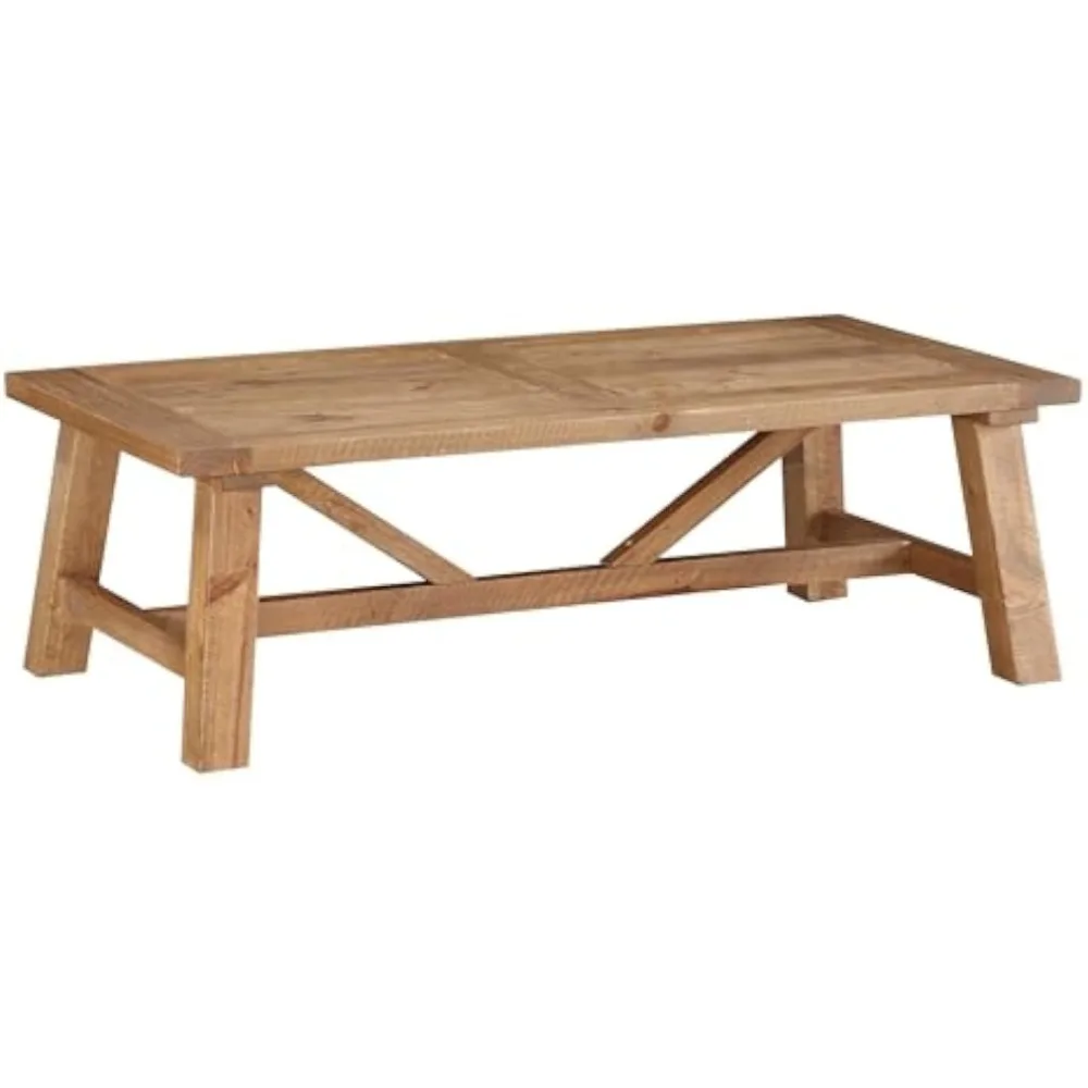 

, Brown Benzara Wooden Coffee Table With Trestle Reinforced Sawhorse Base