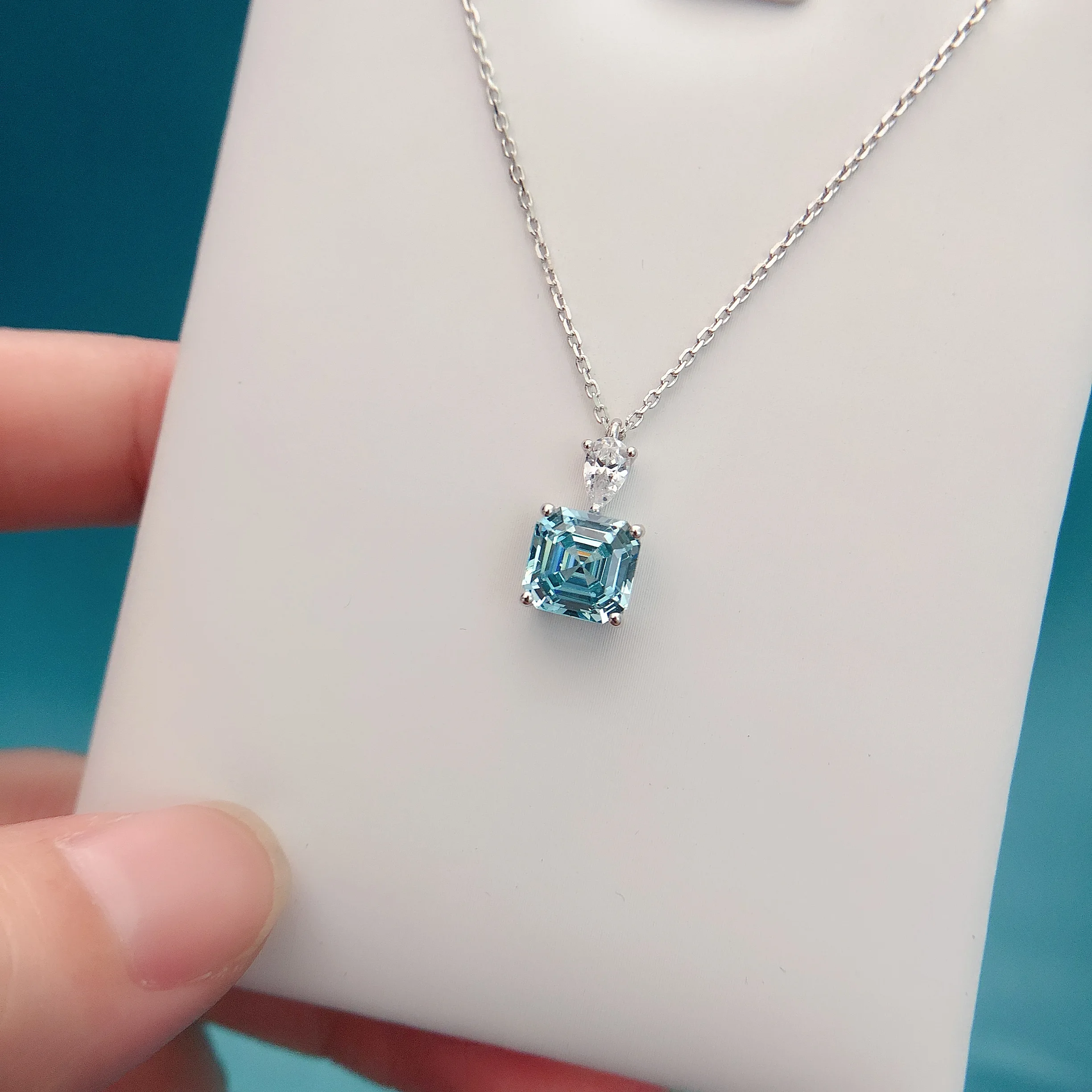 Pendant Necklace Gold Necklace 3Ct Lab grown Asscher Cut Green Lab Diamond Pendant Necklace AU585 14K White Gold Pendant Wedding Anniversary P072