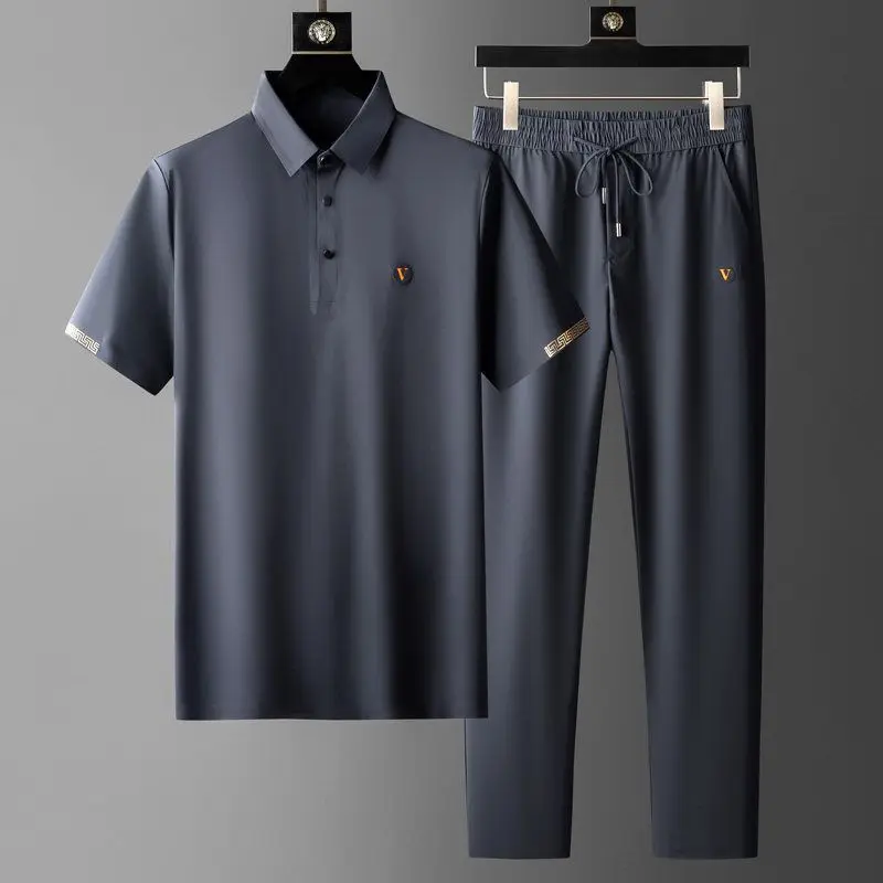 Summer new thin simple quick-drying suit men's business polo shirt summer elastic loose long pants 2