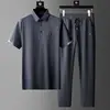 Summer new thin simple quick-drying suit men's business polo shirt summer elastic loose long pants 2