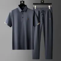 Summer new thin simple quick-drying suit men's business polo shirt summer elastic loose long pants 2
