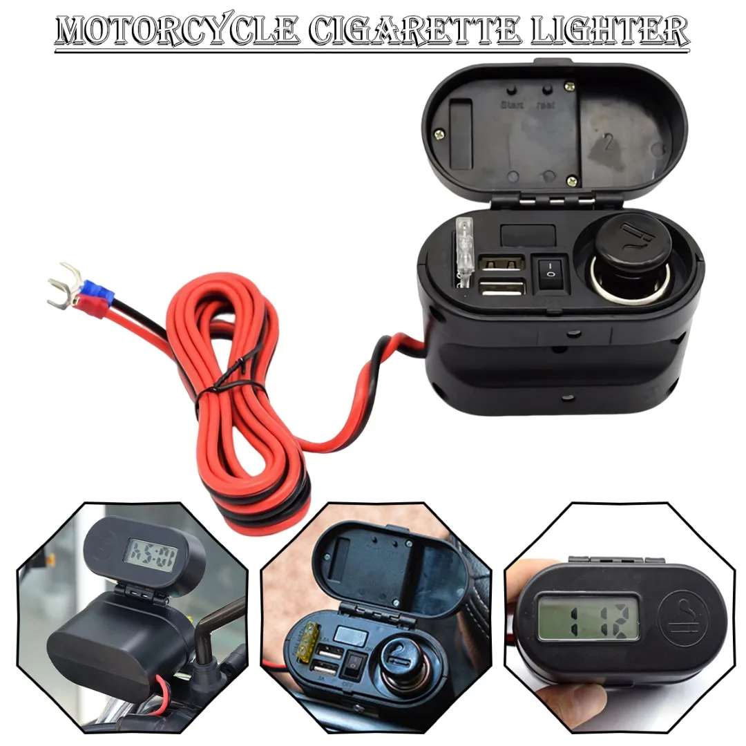 

Dual USB Port Adapter Multifunction Power Supply Quick Charging Cigarette Lighter Clock Voltmeter Motorcycle Accessories