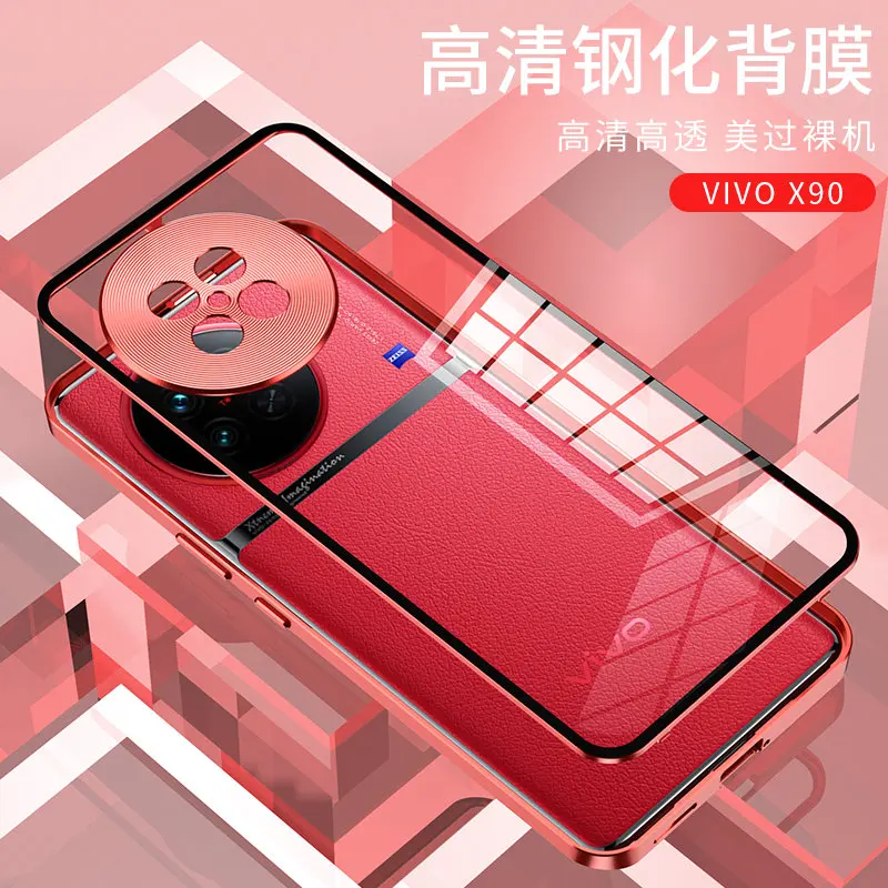 Vivo X 90 X90 VivoX90 5G V2241A Case Metal Bumper with Clear Tempered Glass Hard Cover Phone Case for Vivo X90 VivoX90 5G V2241A