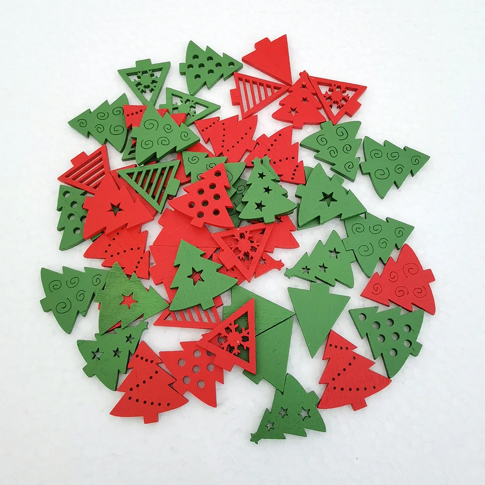 50pcs Assorted Wooden Christmas Decor: Snowflakes, Trees, and Snowmen for DIY Crafts & Gift Packaging