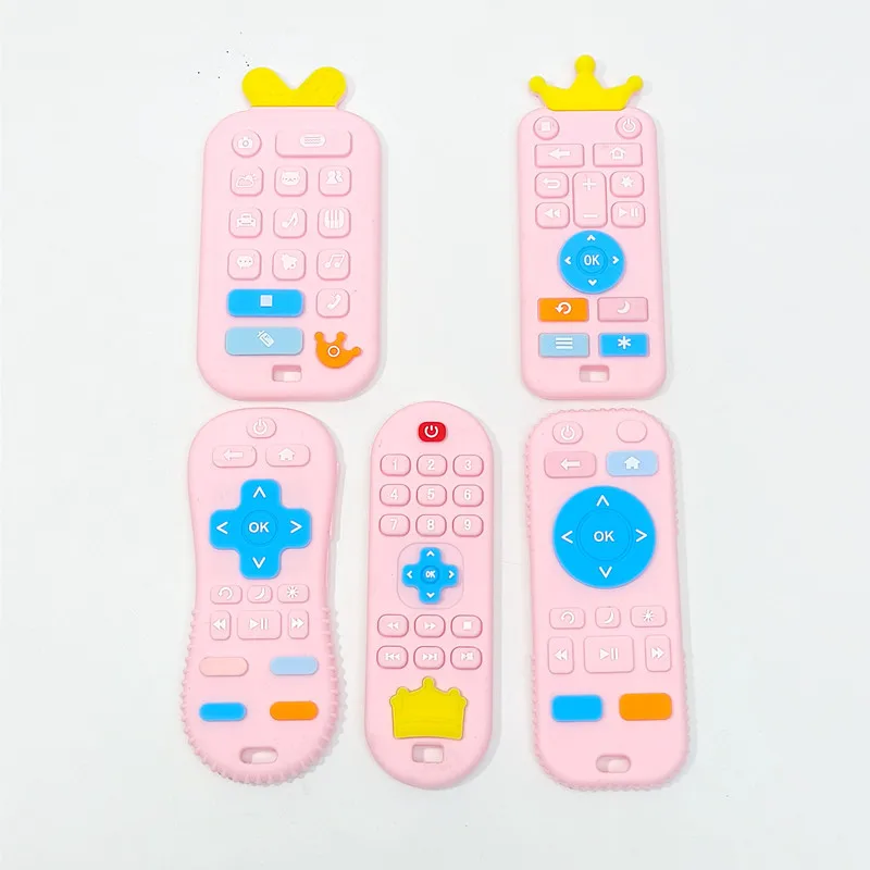Baby silicone remote control teether baby anti-eating hand teething stick cartoon soothing bite toys