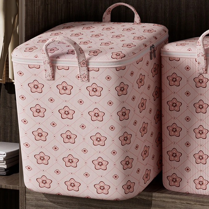 Cute Pink Large Capacity Clothes Quilt Storage Bag Foldable Dust-proof Waterproof Clothes Storage Organizer with Zipper 2