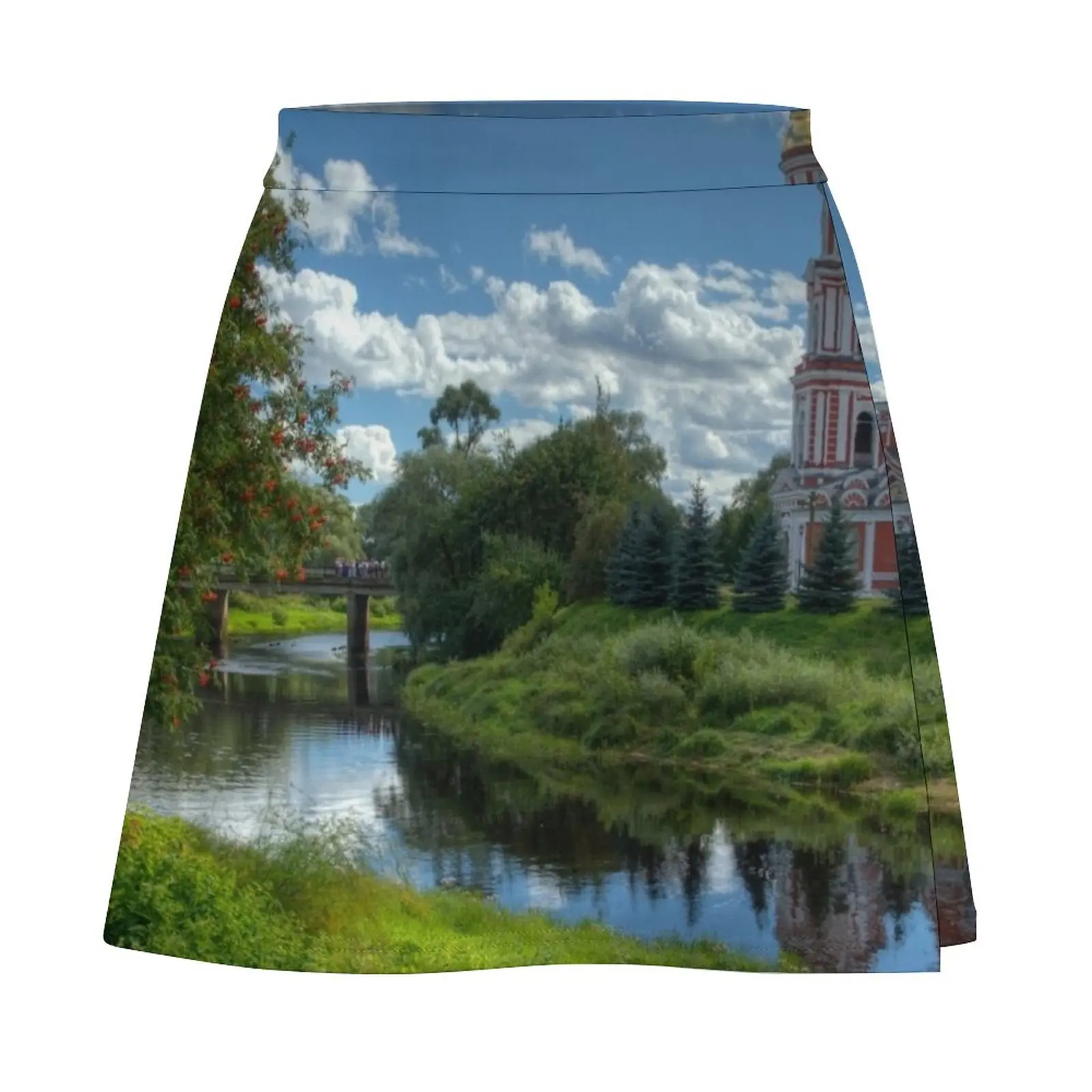 Landscape with the Russian Church on the River Bank Mini Skirt night club women Female dress