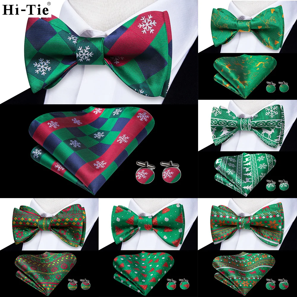 

Hi-Tie Christmas Mens Bowtie Xmas Yule Adjustable Self Bow Tie Pocket Square Cufflinks Festive Season Red Green Knot Butterfly