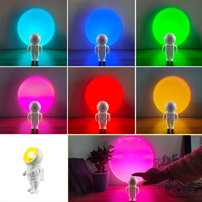 star night light Sunset Lamp Astronaut Sunset Light 7 Colors Changeable Rainbow Lamp 360Degree Rotation Night Light Table Lamp Projector Light night table lamps