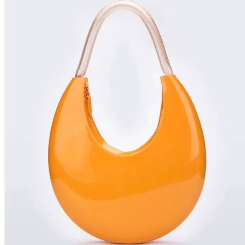 

Trendy Half Moon Jelly Shoulder Bags PVC Women Tote Handbags And Purses New Casual Ladies Messenger Travel Bag