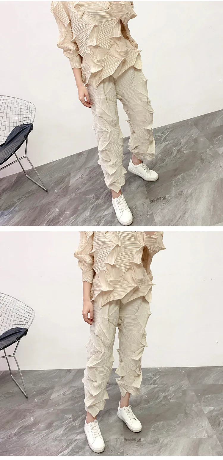 Miyake Fold 2025 Fall New Disorderly Pleated Pants Loose Mid-waist Diamond Pleated Straight Leg Casual Pants