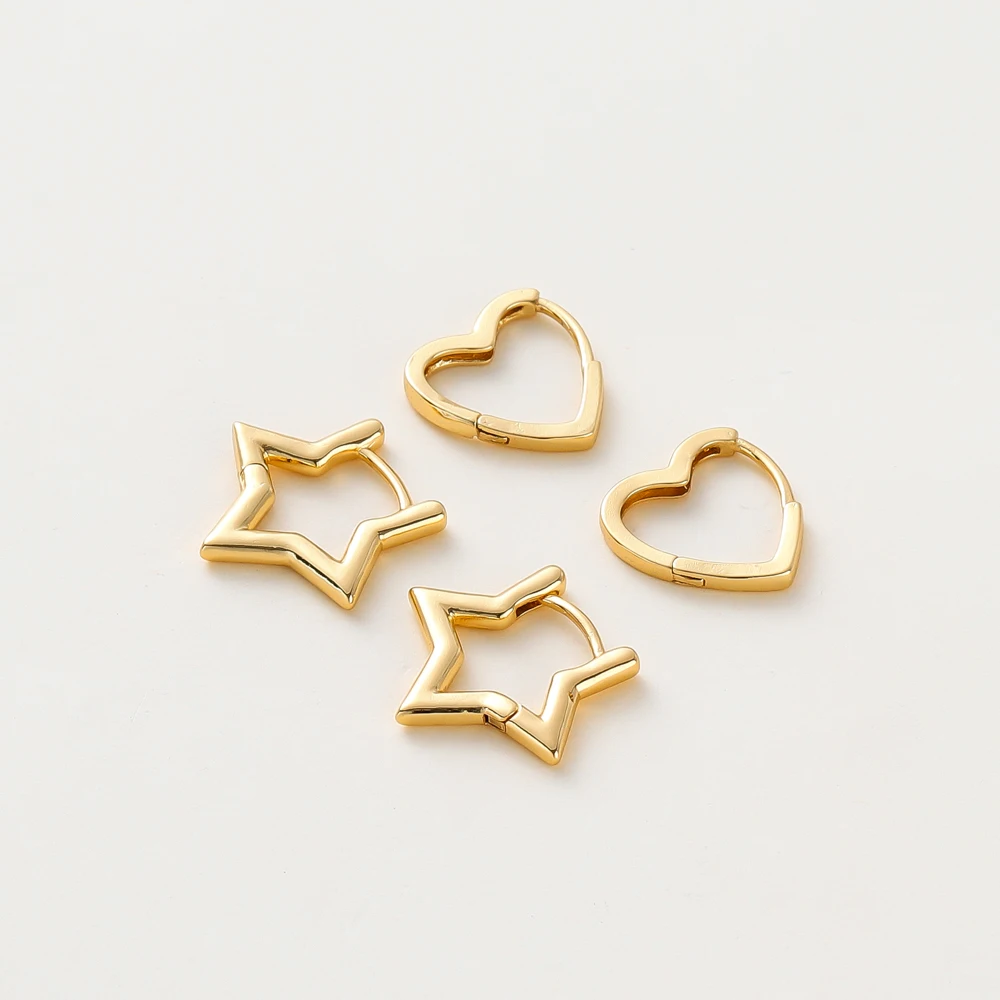 

2Pcs 18K Gold Color Plated Brass Heart Star Hoop Earrings for Women Korean Fashion Ring Earrings Jewelry Accessories
